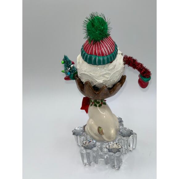 Vintage Ceramic Snowball Sitting in Rudolphs Antlers Mikasa Glass Snowflake OOAK - Picture 14 of 16